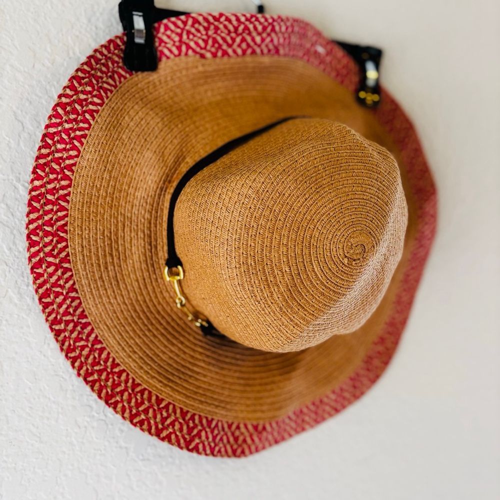 Boho Beige Red Straw Sun Hat One Size - Picture 4 of 6